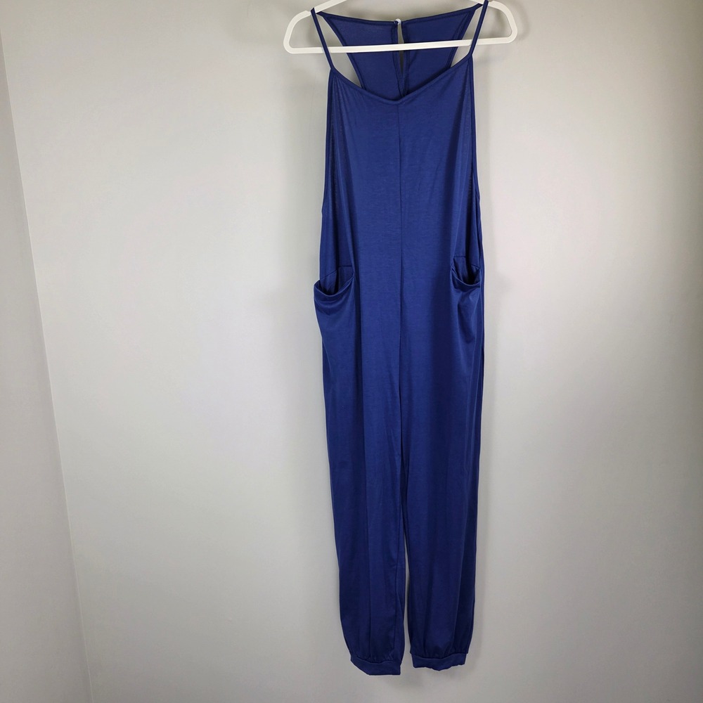 Royal Blue Racerback Jogger Jumpsuit Sleeveless Harem Style Pockets Large